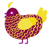 A maroon and yellow chicken with a lace pattern