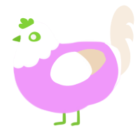 A lavender and beige chicken with a head pattern