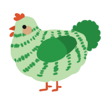A gluppy and viridian chicken with a bar pattern
