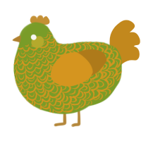 A chartreuse and ochre chicken with a double-lace pattern