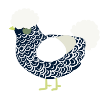 A tumblr and white chicken with a double-lace pattern