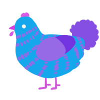 A sky and blurple chicken with a bar pattern