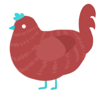 A red chicken with a bar pattern