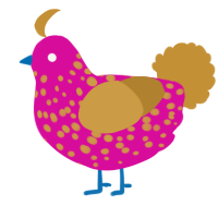 A fuchsia and gold chicken with a speckle pattern