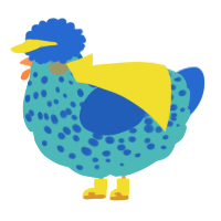 A red and orange chicken with a speckle pattern