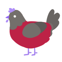A crimson and grey chicken with a head pattern