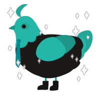 A sable and turquoise chicken with a head pattern