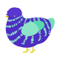 A indigo and mint chicken with a bar pattern