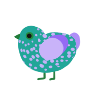 A turquoise and lilac chicken with a speckle pattern