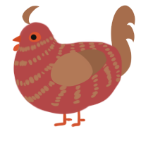 Brontosaurus, a red and brown chicken with a bar pattern