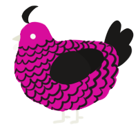 A fuchsia and sable chicken with a lace pattern