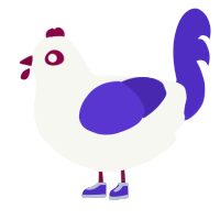 Kicks, a white and indigo chicken
