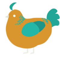 A orange and turquoise chicken with a neck-band pattern