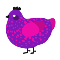 A violet and fuchsia chicken with a speckle pattern