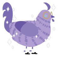Freytt, a blurple and indigo chicken with a bar pattern