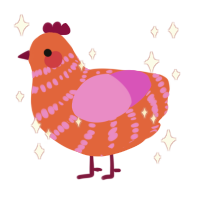 A vermilion and orchid chicken with a bar pattern