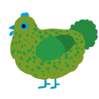 A chartreuse and viridian chicken with a speckle pattern