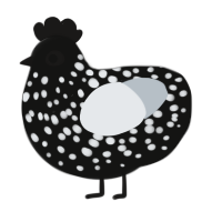A black and mist chicken with a speckle pattern