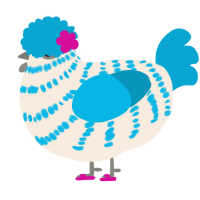 A cream and cerulean chicken with a bar pattern