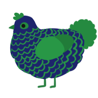 A navy and viridian chicken with a lace pattern