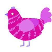 A fuchsia and orchid chicken with a bar pattern