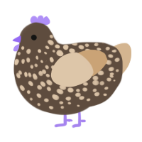 A bark and beige chicken with a speckle pattern