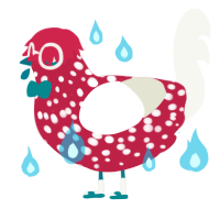 Toadstool, a crimson and white chicken with a speckle pattern