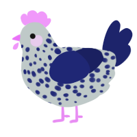 A silver and navy chicken with a speckle pattern