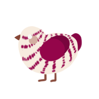 A cream and maroon chicken with a bar pattern