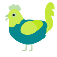 A teal and lime chicken with a head pattern