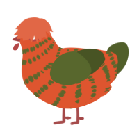 pimentón, a vermilion and olive chicken with a bar pattern