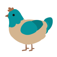 A beige and teal chicken with a head pattern
