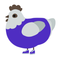 A indigo and silver chicken with a head pattern