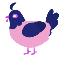 A pink and navy chicken with a head pattern