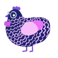 Detective Jr, a navy and lavender chicken with a lace pattern
