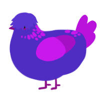 A indigo and amethyst chicken with a neck-speckle pattern