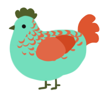smelly, a mint and vermilion chicken with a half-lace pattern