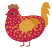 Peeperoni Pizza, a crimson and orange chicken with a speckle pattern