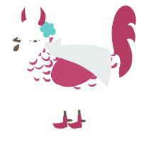 saignée, a white and maroon chicken with a half-lace pattern