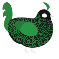 A black and viridian chicken with a double-lace pattern