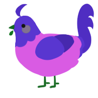 A orchid and indigo chicken with a head pattern