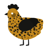 A ochre and black chicken with a speckle pattern