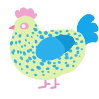 A apple and sky chicken with a speckle pattern