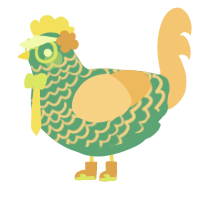 A turquoise and honey chicken with a lace pattern