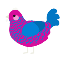 Naïveté, a fuchsia and sapphire chicken with a lace pattern