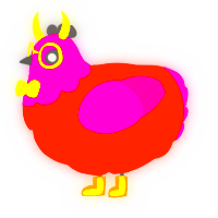 A vermilion and fuchsia chicken with a head pattern