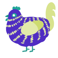 A indigo and lemon chicken with a bar pattern