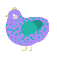 A lilac and turquoise chicken with a speckle pattern