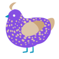 A blurple and beige chicken with a speckle pattern