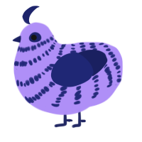 Computer Blue, a lilac and navy chicken with a bar pattern
